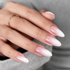 BTArtbox Press On Nails Almond - Medium Press On Nails, Pink White Ombre Soft Gel Nails, Natural Reusable Stick On Nails in 15 Sizes - 30 Fake Nails Kit for Valentines Day Gift