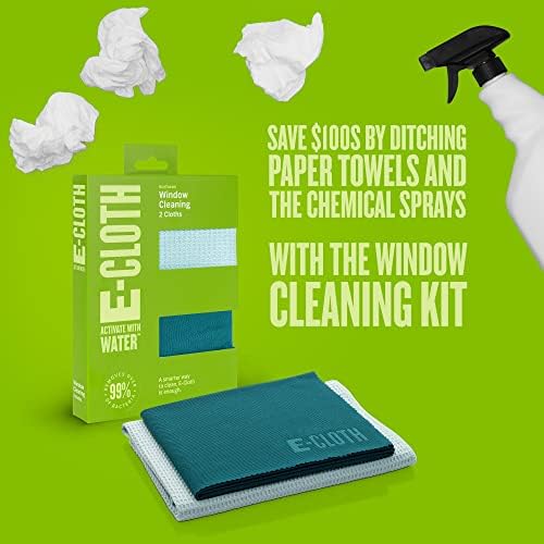 E-Cloth Microfiber Window Cleaning Cloth Kit - Glass Cleaning Cloth for Windows, Mirrors, Cars, Lenses, Eyeglasses, & More, Streak Free Clean, Machine Washable Reusable Towel - Green (2 Kits)