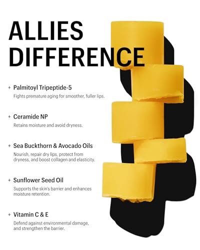 Allies of Skin Peptide & Ceramide Repair Lip Balm with Palmitoyl Tripeptide-5, Ceramide NP, Sea Buckthorn Oil, Avocado Oil, Sunflower Seed Oil, Shea Butter, Vitamin C & E. 3.8g/ 0.13 oz