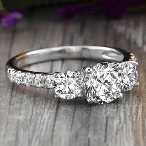 Drizzle Jewels 2.20Ct Round Lab Created Diamond Three Stone Engagement Ring, 14K White Gold Finish (White, 10)