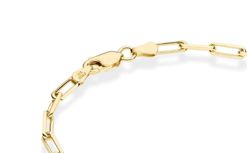 Miabella 18K Gold Plated 925 Sterling Silver Italian 3mm Paperclip Link Chain Bracelet for Women Men, Made in Italy (Length 7 Inches)