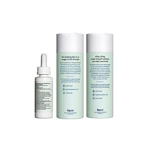 HIMS & HERS Triple Threat Shampoo, Conditioner and 2% Minoxidil Serum - Hair Loss Treatment For Women - Includes Minoxidil Serum, Color Safe Hair Thickening Shampoo and Conditioner - 3 Count
