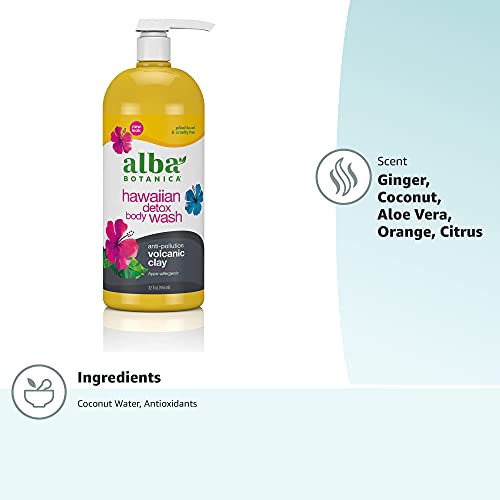 Alba Botanica Hawaiian Detox Body Wash, Anti-Pollution Volcanic Clay, 32 Oz