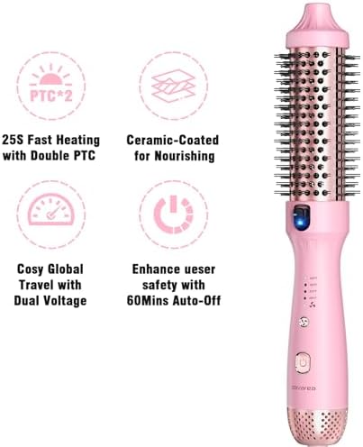 Thermal Brush for Blowout Look, Zavarea CarePro 1.5 Inch Negative Ion Thermal Brush, Heated Styling Tool with Cool-Air Tech for 0 Hair Damage, Easy to Quick Styling and Dual Voltage for Travel, Pink