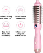 Thermal Brush for Blowout Look, Zavarea CarePro 1.5 Inch Negative Ion Thermal Brush, Heated Styling Tool with Cool-Air Tech for 0 Hair Damage, Easy to Quick Styling and Dual Voltage for Travel, Pink