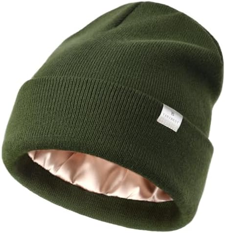 YANIBEST Womens Satin Lined Knit Beanie Hat Acrylic Winter Hats for Women Men Silk Lining Soft Slouchy Warm Cuffed Beanie Hat