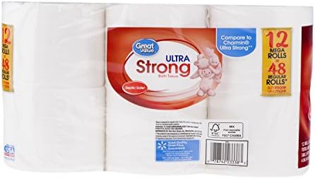 Great Value Ultra Strong Toilet Tissue Paper, 12 Mega Rolls