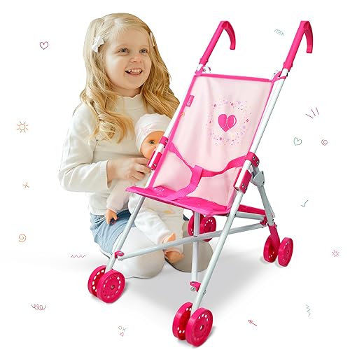 Anivia Baby Doll Collection Doll Stroller Heart Design Gifts for Toddlers and Girls Foldable Doll Stroller