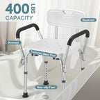 TABEKE Shower Chair for Inside Shower, Heavy Duty Shower Chair with Backrest & Padded Armrest, Height Adjustable Shower Bench, Shower Seat for Bathtub, Elderly and Disabled