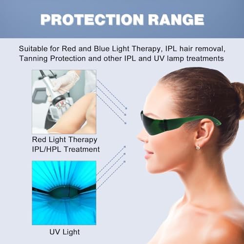 MCWlaser LED Red & Blue Light Therapy Glasses 200nm-2000nm IPL Laser Safety Glasses for Hair Removal,Tanning Goggles