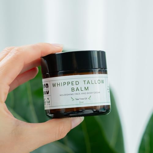 Whipped Tallow Balm (Tea Tree), Organic Body Butter Cream, Grass Fed Beef Tallow for Skin Moisturizer, All Natural Lotion, 2 oz