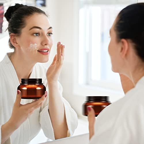 Tessco 24 Pack Plastic Jars with Lids Labels Plastic Containers Round Refillable Cosmetic Containers Empty Body Butter Jars Sugar Scrub Containers for Cosmetics (Brown,8 oz)