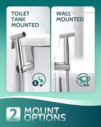 Handheld Toilet Bidet Sprayer for Toilet-Adjustable Water Pressure Control with Bidet Hose for Feminine Wash, Stainless Steel Brushed Nickel Cloth Diaper for Baby Wash (Stainless Steel, 2 Pack)