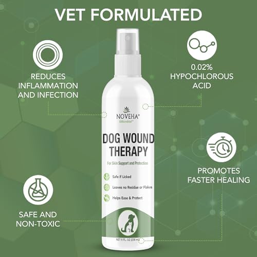 NOVEHA Dog Wound Therapy Spray - Itch Relief & Skin Repair for Dogs - Clean Wounds with Soothing Hypochlorous Acid for Allergies and Other Dog Skin Problems - Immediate Itching Relief - 8 oz Bottle