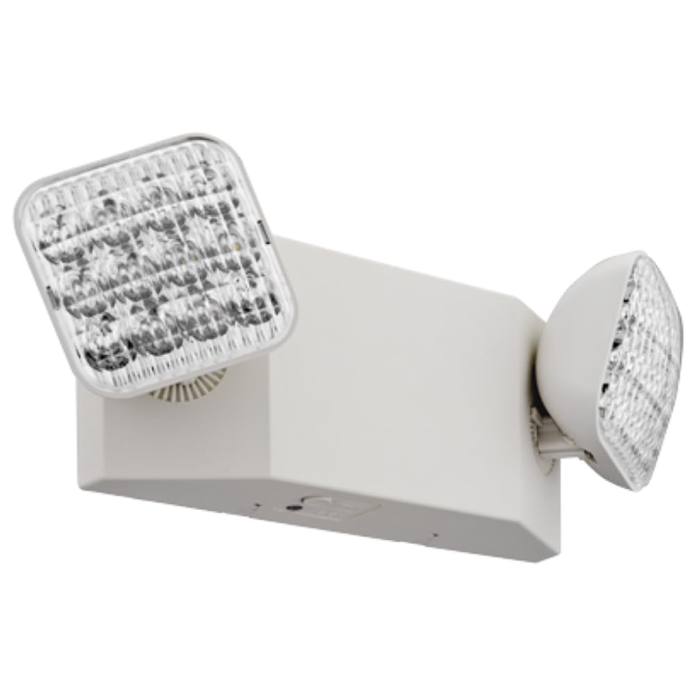Lithonia Lighting Basics LED Emergency Light, Dual Adjustable Heads, Wall Mount, Damp Rated, 90-Min Backup, 120/277V, White, 2-Pack (EU2C CP2), Deal for stairways, hallways, and Egress Paths