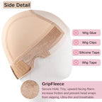 Lace Wig Grip Cap Women: 4x5 Transparent Swiss Lace Area - Non-slip Wig Gripper for Keeping Wigs Lace Front In Place - Stocking Dome Cap with Built In Elastic Headband (Light Brown)