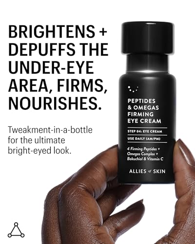 Allies of Skin Peptides & Omegas Firming Eye Cream: Vitamin C, Bakuchiol, Ceramide. For Dark Circles, Wrinkles & Puffiness. Anti-Aging. Firms & Brightens Under Eye Area 0.5 oz / 15 ml