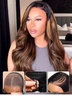 UNICE Bye Bye Knots Wig Body Wave 7x5 Pre Cut HD Lace Front Wigs Human Hair with Elastic Drawstring Balayage Brown Glueless Wig Pre Plucked Bleached Knots Natural Hairline 150% Density 24 Inch