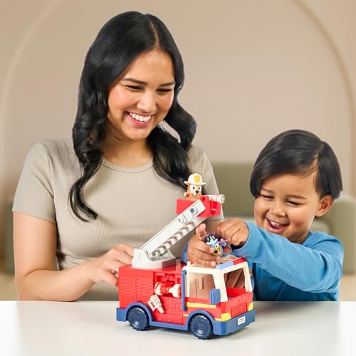 Bluey Firetruck Toy with Firefighter Bingo, Bob Bilby Figures | Extendable Ladder & Hose | Includes Stickers - Perfect for Kids Ages 3+