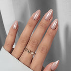 BTArtbox Press On Nails Almond - Short Fake Nails with Silver Foil Design, Resuable Glue On Nails for Women Gift in 16 Sizes, Crescent Moon