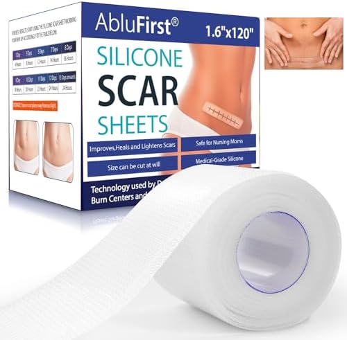 Silicone Scar Tape, Medical Silicone Scar Sheets, Strips, Scars Away, Effective Professional Scar Removal Sheets for Keloids, Tummy Tuck, C-Section, Acne, Burn et (1.6x120 Inch (Transparent))