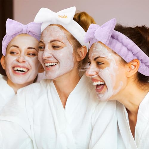 Semato Bachelorette Party Favor Set Bride Spa Headband Bride Headband and Bridesmaid Headband Skincare Headbands for Women Cute Bow Head Bands Party Supplies (1 bride+ 7 purple)