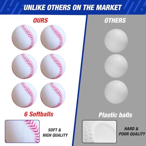 3-in-1 Baseball Set for Kids 3-5 - Tee Ball Stand, Hanging Tee, Ball Launcher and 6 Softballs - Adjustable Height, Indoor/Outdoor Sport Gifts for Boys Girls, Blue