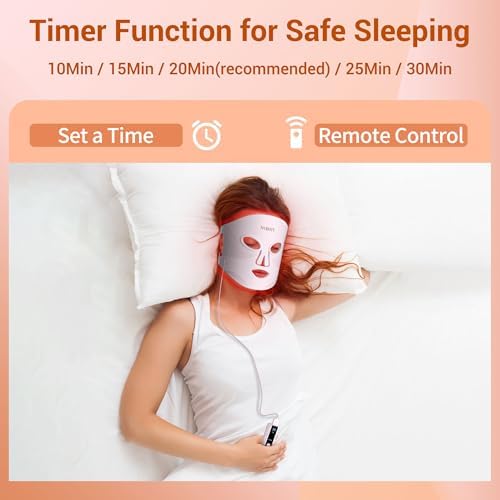 LED Face Mask Light Therapy, 4 Modes Portable Red Light Therapy for Face with 2000mAh Rechargeable Remote, Blue, Orange, 850NM Infrared & Red Light Mask, 400 LEDs for Anti-Aging, at Home