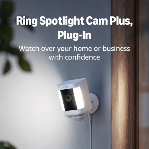 Ring Spotlight Cam Plus, Plug-In | Home or business security with HD video, Two-Way Talk, Color Night Vision, and Security Siren (2022 release) - White