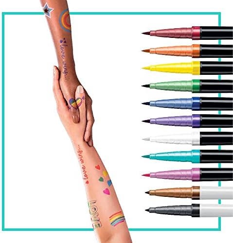 BIC BodyMark Temporary Tattoo Markers for Skin, Pride Pack, Flexible Brush Tip, 11-Count Pack of Assorted Colors, Skin-Safe, Cosmetic Quality