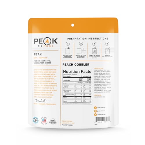 Peak Refuel Peach Cobbler | Real Ingredients | Ready in Minutes | Just Add Water | Premium Freeze Dried Backpacking & Camping Food | 2 Servings | Ideal MRE Survival Meal or Dessert