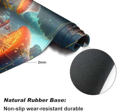 for MTG Playmat with Zones 24 x 14 inches for TCG Playmats Non-Slip Rubber Base Commander Play Mat for Magic The Gathering Playmat Iorcana Trading Card Game, A Magical Mushroom Village