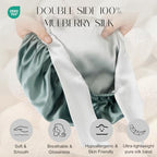 ZIMASILK 100% Mulberry Silk Bonnet for Sleeping Women Long Hair Double Layer Silk Hair Wrap with Silk Tie Band Natural Silk Cap for Hair Care Stay on Head (1Pc, Grayishgreen + Lightgrey)