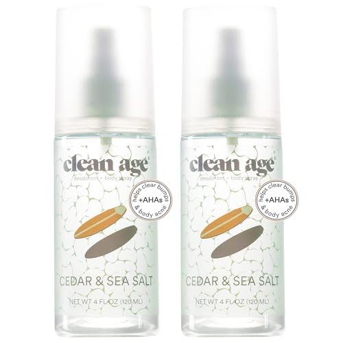 Aluminum Free Deodorant & Body Spray for Whole Body - Cedar 4oz (2 Pack) Clean Deodorant and Body Spray for Teen Boys and Girls - With AHA For Body Acne - Body Spray for Teens Formula
