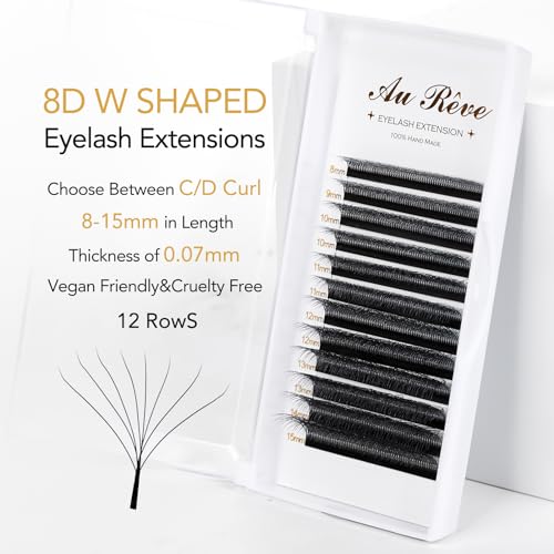 W Eyelash Extensions D Curl 0.07mm 8-15mm Mix Tray W Shaped 8D Volume Premade Fan Lashes Matte Black Cluster Easy Fans Lashes Professional Use YY Lash