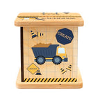 Wooden Piggy Bank for Kids and Adults, Personalized Gift Handmade in USA by BloomOwl, Custom Piggy Bank, Personalized Banks for Kids, Gifts for Baby Boys and Girls (Construction- Navy)