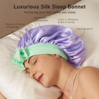 LitBear 100% Mulberry Silk Bonnet for Sleeping Women, 6A 22 Momme, Large Double-Layer Hair Wrap with Tie Band, Non-Slip Turban (Purple)