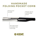 Kent 20T Black Graphite Handmade Folding Pocket Comb for Men, Fine Tooth Hair Comb Straightener for Everyday Grooming Styling Hair, Beard or Mustache, Use Dry or with Balms, Saw Cut, Made in England