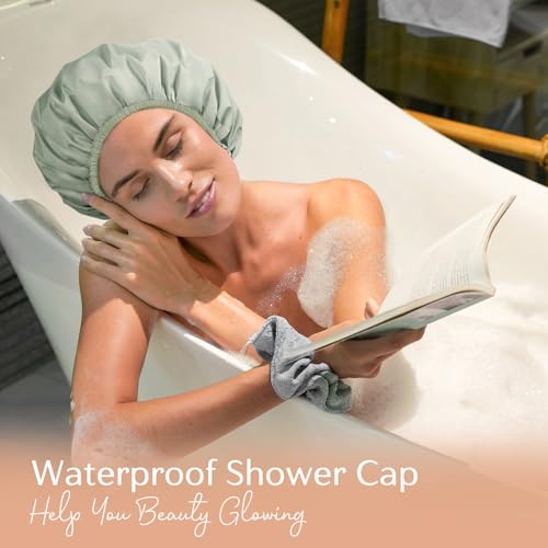 Yanibest Luxury Waterproof Shower Cap for Women, Reusable Double Layer Shower Cap, Non-Slip Shower Cap for Most Hair Types, One Size