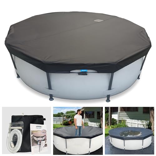 SIHAIAN 12 Ft Pool Cover, with Automatic Drain Round Pool Cover, One-Piece Quick Installation and Removal Above Ground Pool Cover, Preventing Waterlogging, UV Protected Solar Swimming Pool Cover