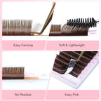 ALLOVE Colored Eyelash Extension Super Easy Fan Brown Volume Lash Extensions 0.05mm D Curl 12-15mm Mixed Tray Rapid Blooming Colorful Volume Lashes Self Fanning Lash Extension Supplies