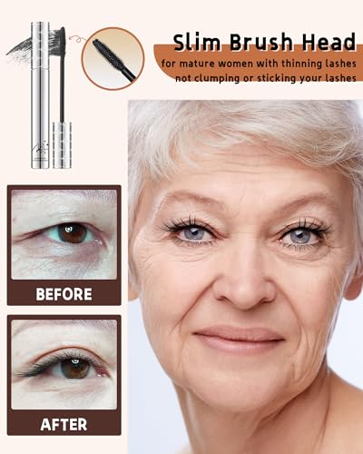 Mascara for Older Women 60 Plus, Black+Brown Mascara Volume and Length for Mature Women with Thinning Lashes, Prime Mascara Waterproof Long Lasting Volumizing,Hypoallergenic Mascara for Sensitive Eyes