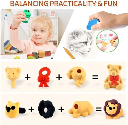 81Pcs Animal Erasers Desk Pets for Kids Animal Pencil Erasers Bulk Puzzle Eraser Toys Gifts for Classroom Prizes,Game Reward,Treasure Box,Easter Egg Fillers,Goodie Bag Stuffers,Party Favors