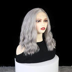 Gray Bob Curly Wig Synthetic Lace Front Wig Middle Part Lace Wigs 14Inch Synthetic Hair Wig for Women Party Use Cosplay Wigs
