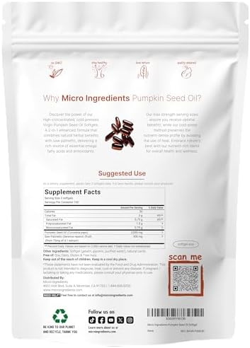 Pumpkin Seed Oil with Saw Palmetto, 3000mg Per Serving, 300 Softgels | Cold Pressed, Pure Virgin Oil, Essential Fatty Acids & Phytosterols | Supports Hair, Urinary, Bladder & Prostate Health | Non-GMO