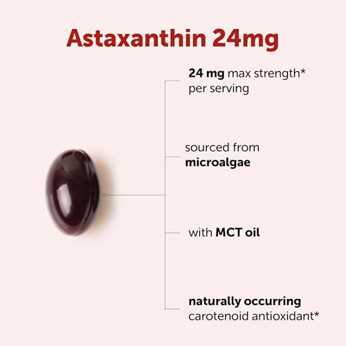 Micro Ingredients Astaxanthin 24mg with MCT Oil, 60 Softgels, 2 Month Supply | Max Strength Astaxanthin Antioxidant Supplements | Fresh Microalgae Source | Non-GMO, Gluten Free, No Soy
