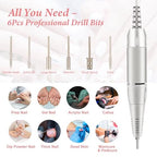 Electric Nail Drill, DELIFO Portable Nail Drill Professional PedicureRechargeable 35000 RPM Nail File Machine Acrylic Nails Polishing Tools with Bits LED Display for Home Salon Manicure