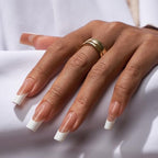 BTArtbox French Tip Press On Nails - Square Press On Nails Long, Natural Fake Nail with Nail Glue, Brown Glue On Nails in 15 Sizes - 30 Fake Nails Kit