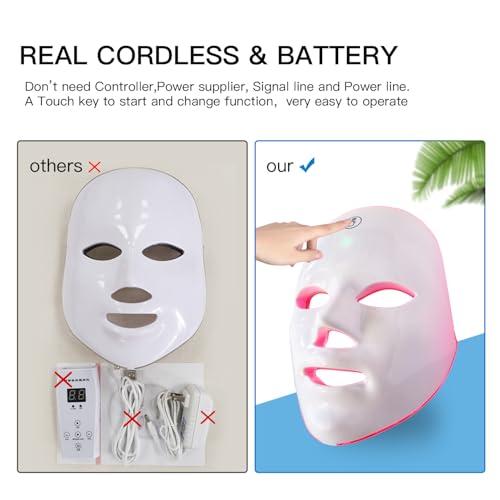 Red Light Therapy Mask for Face, Blue Red LED Light Therapy Device, 7+1 Colors LED Facial Skin Care Mask At Home, USB Rechargeable,Portable