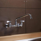 Kitchen Faucet Wall Mount Commercial Sink Faucet Kitchen Utility Laundry 8“ Swivel Spout 2 Dual Handle Restaurant Chrome Mixer Tap